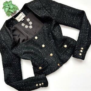 Revolve Assignment Bianca Jacket in Black Tweed Revolve Square Neck Size XS NWOT